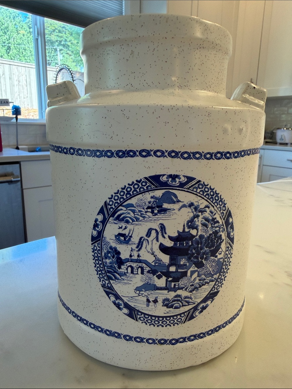 Blue and White Decorative Ceramic Canister - Home Art Accent